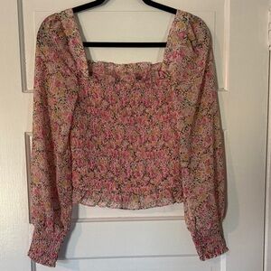 Pink Floral Smocked Blouse